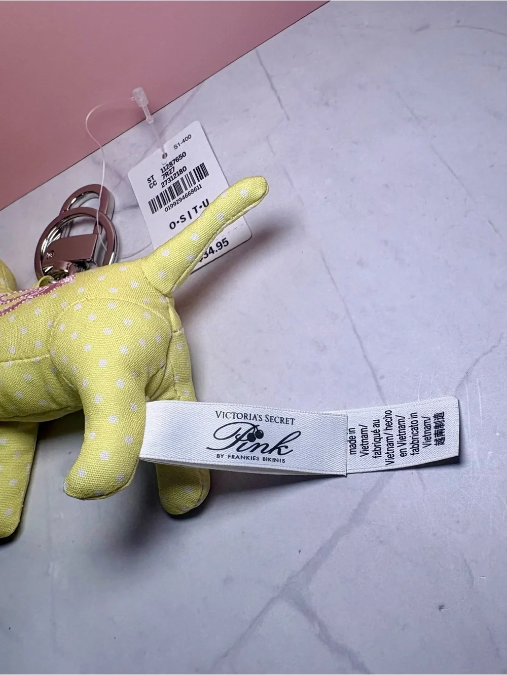 💛PINK Victoria’s Secret by Frankie’s Bikinis Yellow Polka Dot Bag Charm Keychain